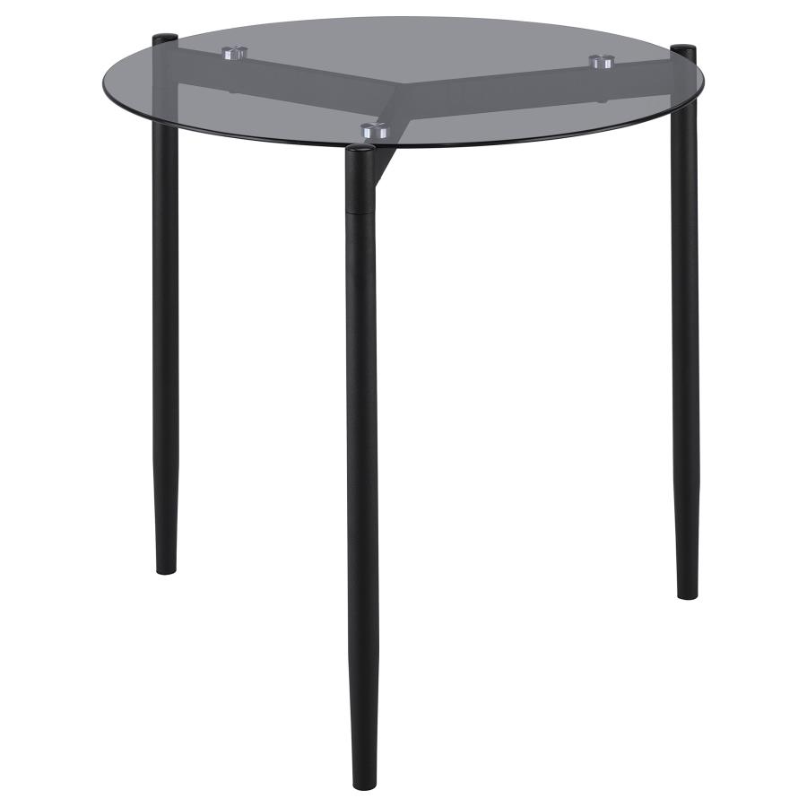 (image for) Rosalie Round Smoked Glass Top End Table Sandy Black - Click Image to Close