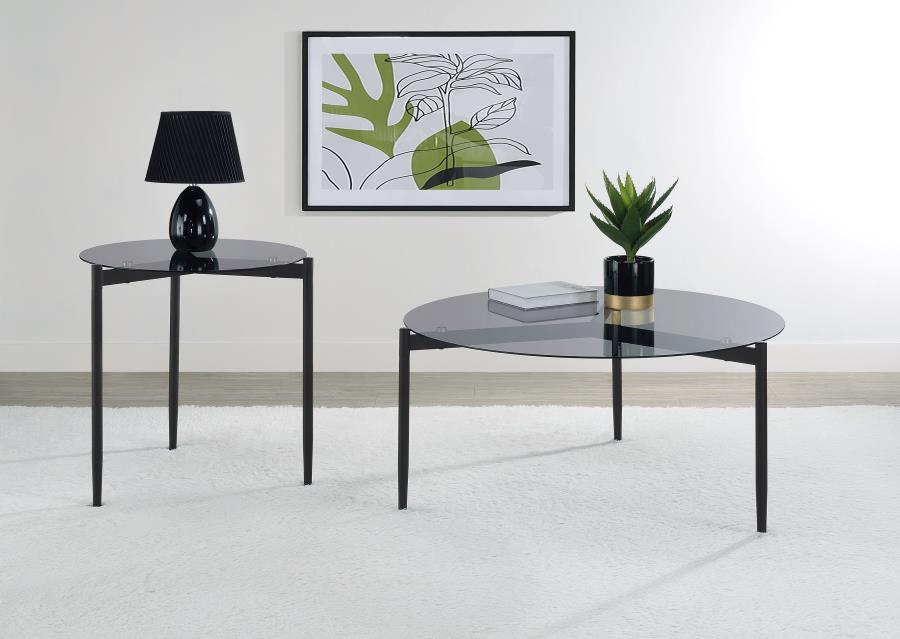 (image for) Rosalie Round Smoked Glass Top End Table Sandy Black