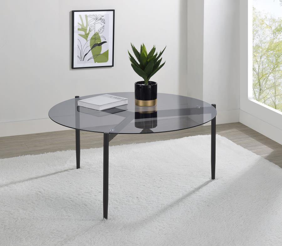 (image for) Rosalie Round Smoked Glass Top Coffee Table Sandy Black