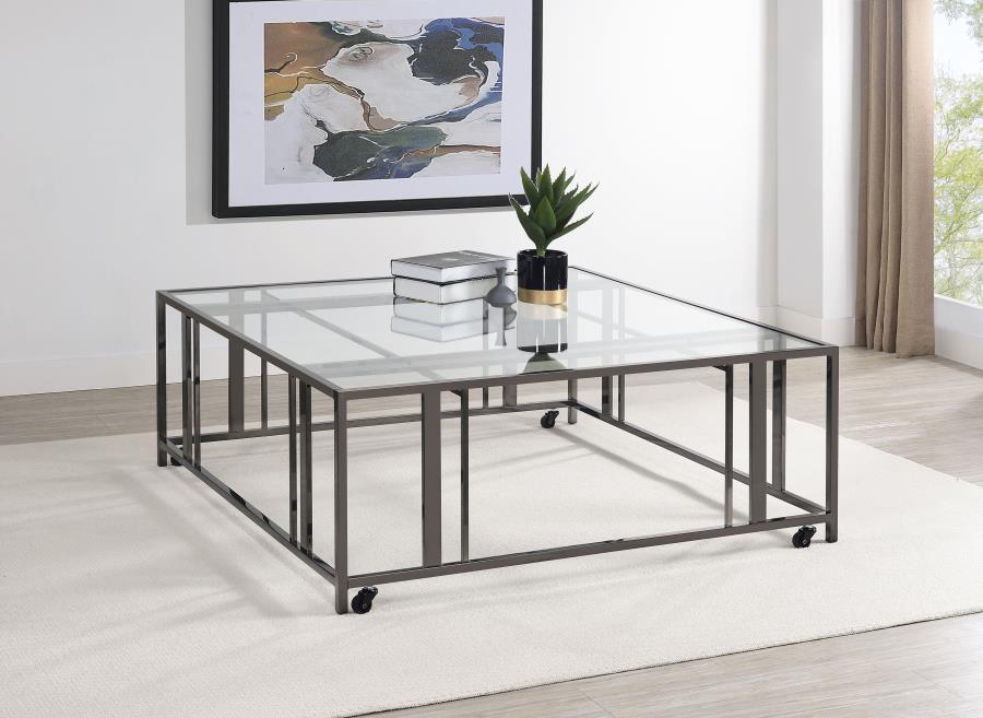 (image for) Adri Square Glass Top Coffee Table with Casters Black Nickel