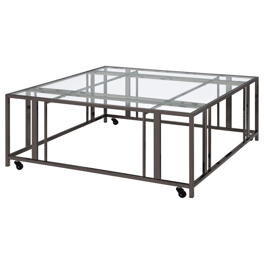 (image for) Adri Square Glass Top Coffee Table with Casters Black Nickel