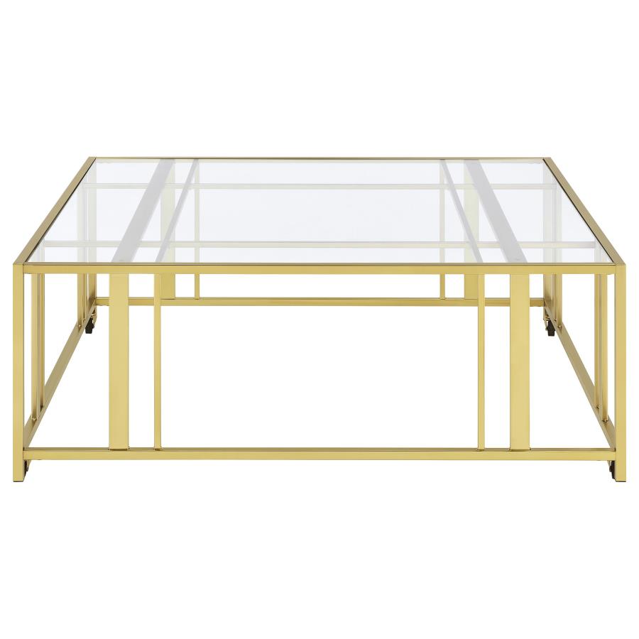 (image for) Adri Square Glass Top Coffee Table with Casters Matte Brass