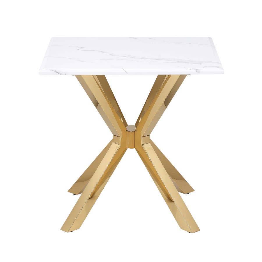 (image for) Visalia Faux Marble Top Stainless Steel End Table Gold