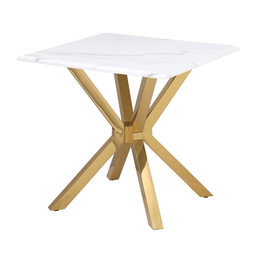 (image for) Visalia Faux Marble Top Stainless Steel End Table Gold