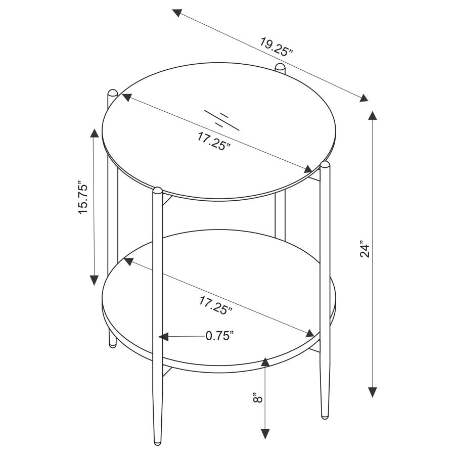 (image for) Jonelle Round Glass Top End Table White Marble Shelf Gold