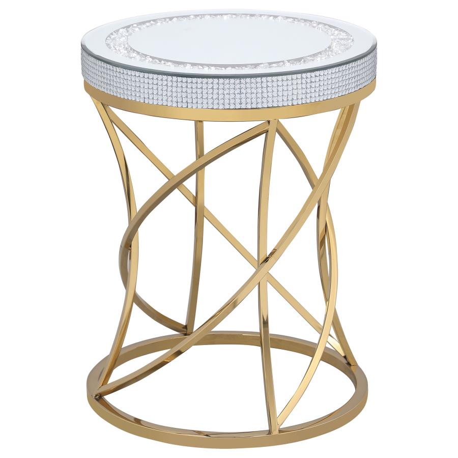 (image for) Elise Round Mirror Top Stainless Steel End Table Gold - Click Image to Close