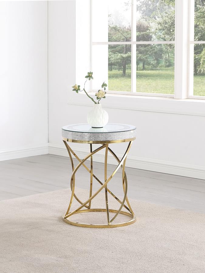 (image for) Elise Round Mirror Top Stainless Steel End Table Gold