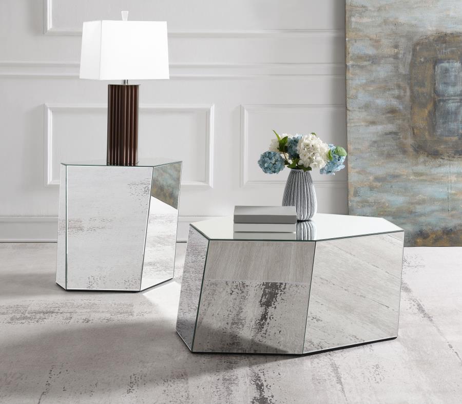 (image for) Capella Mirrored Abstract Geometric Coffee Table Silver