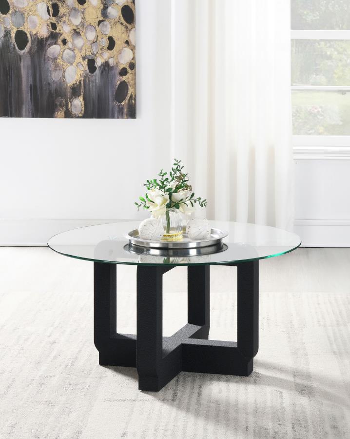 (image for) Acklin Round Clear Glass Top Coffee Table Black