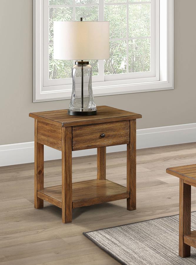 (image for) Payne 1-drawer Wood End Table with Shelf Distressed Brown