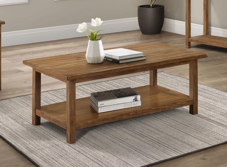 (image for) Payne Wood Coffee Table with Shelf Distressed Brown