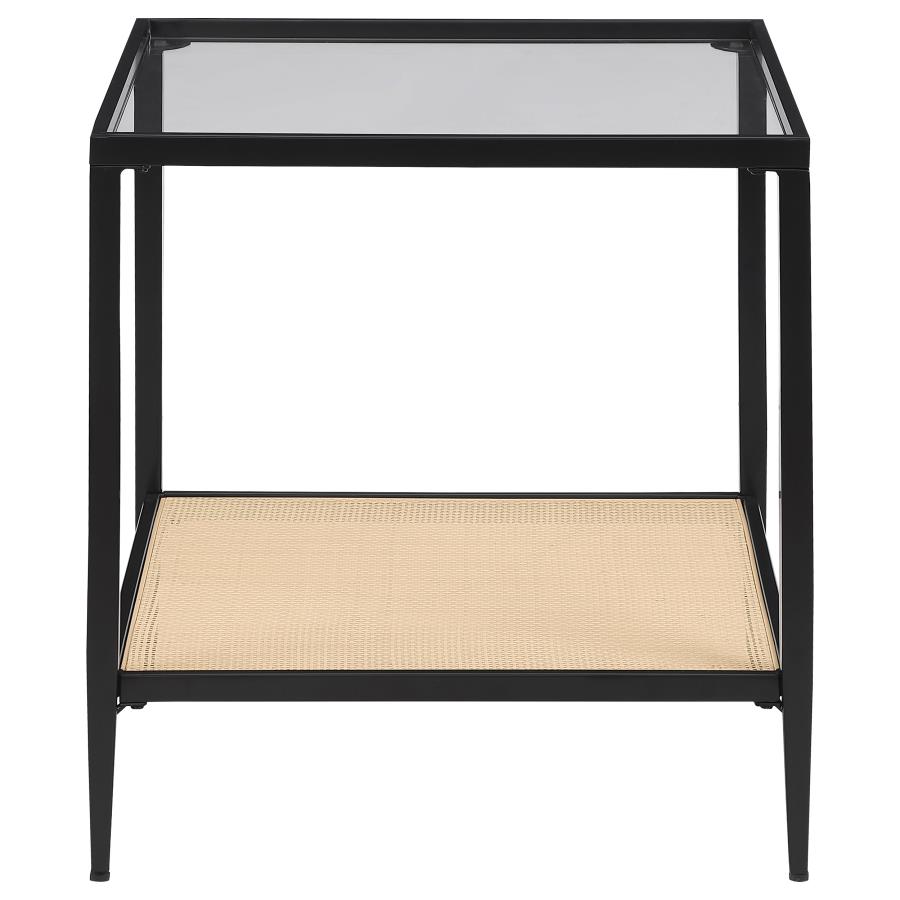 (image for) Amherst Glass Top Metal with Cane Shelf End Table Black