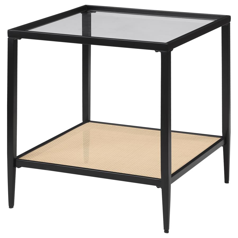 (image for) Amherst Glass Top Metal with Cane Shelf End Table Black