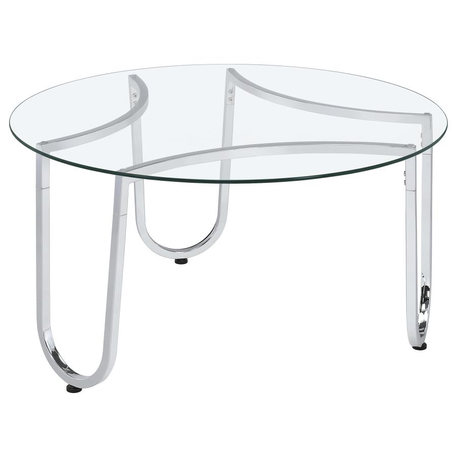 (image for) Beller Round Tempered Glass Top Cocktail Coffee Table Chrome
