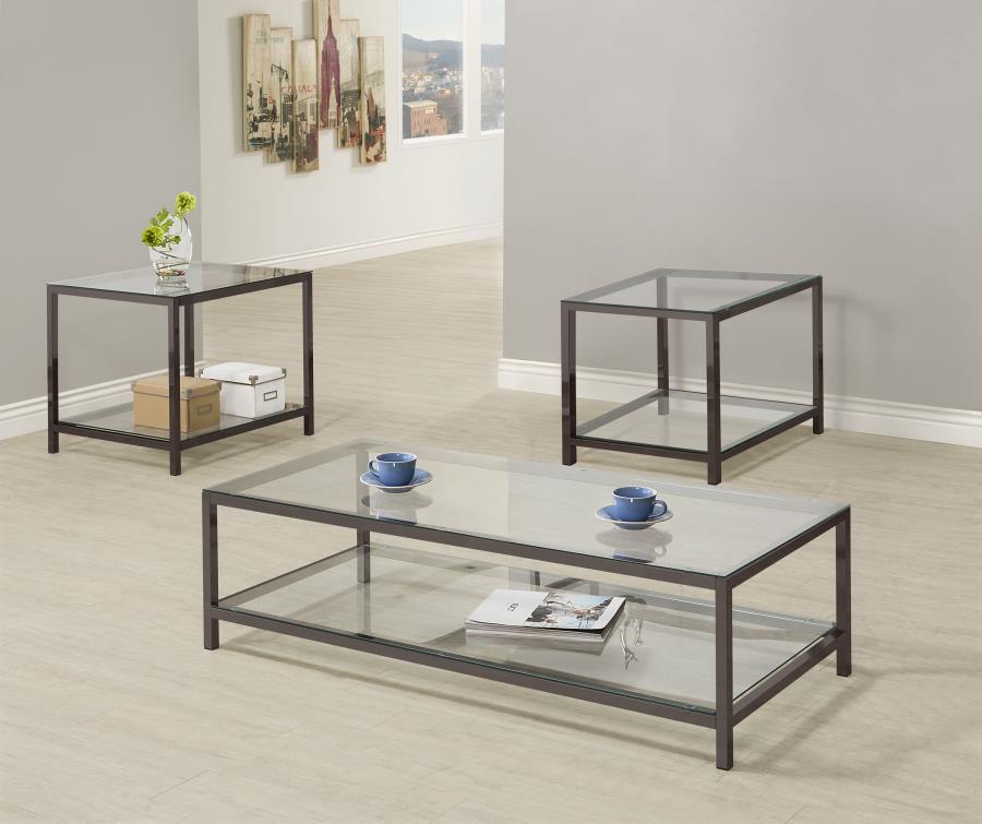 (image for) Trini 3-piece Coffee and End Table Set Black Nickel