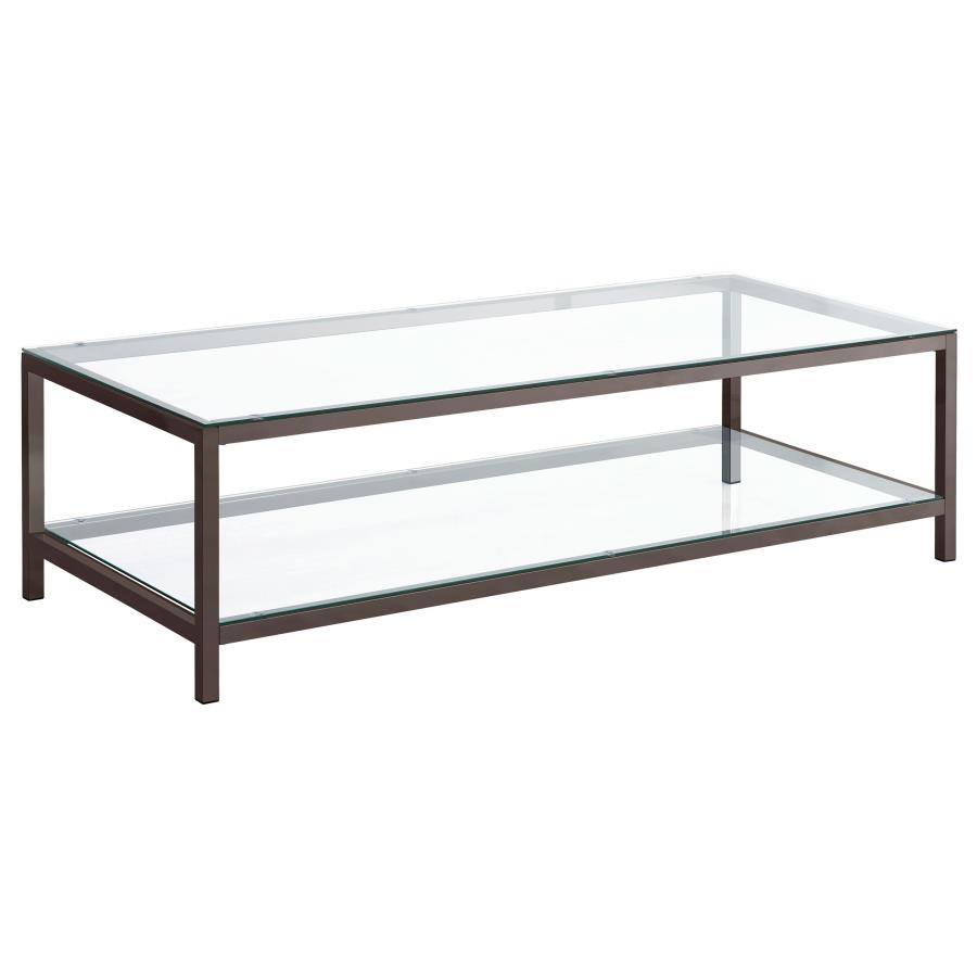 (image for) Trini 1-shelf Glass Top Coffee Table Black Nickel