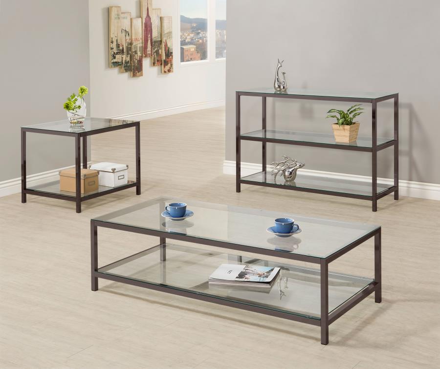 (image for) Trini 1-shelf Glass Top Coffee Table Black Nickel