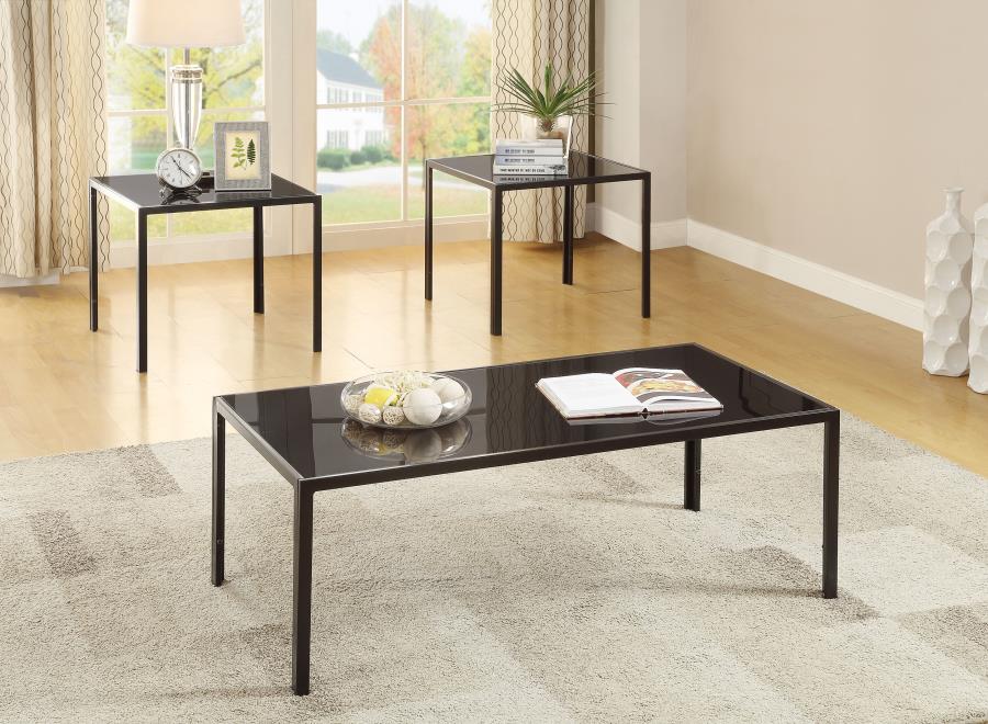 (image for) Brock Rectangular Glass Top Coffee Table Set Black