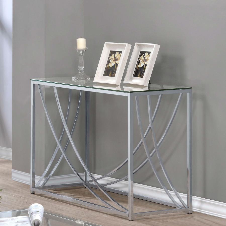 (image for) Lille Glass Top Entryway Sofa Console Table Accents Chrome