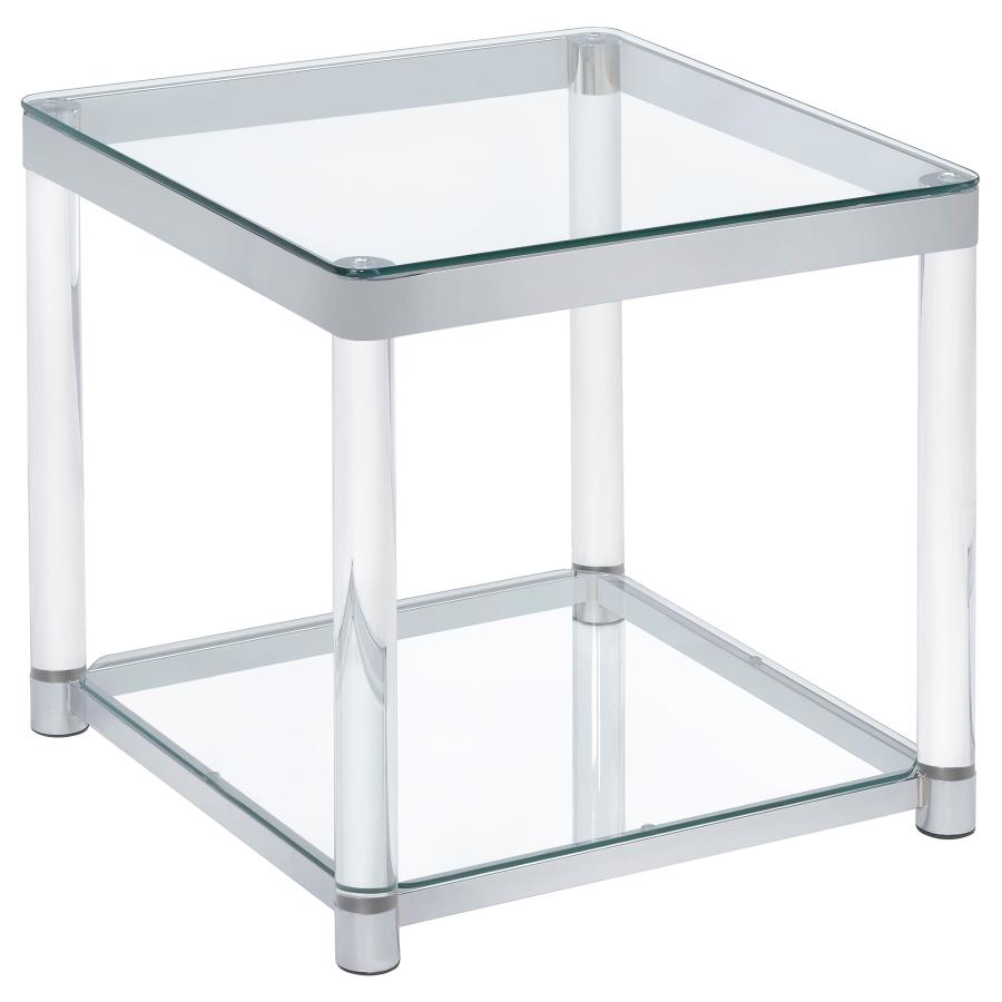 (image for) Anne Square Glass Top Acrylic Leg Side End Table Chrome