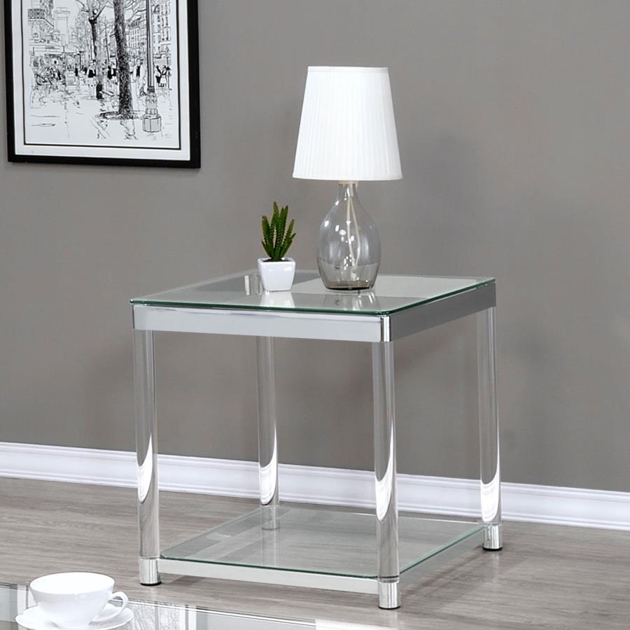 (image for) Anne Square Glass Top Acrylic Leg Side End Table Chrome