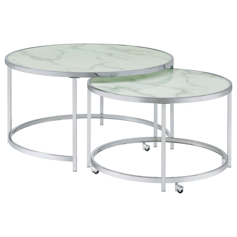 (image for) Lynn 2-piece Round Glass Top Nesting Coffee Table Chrome