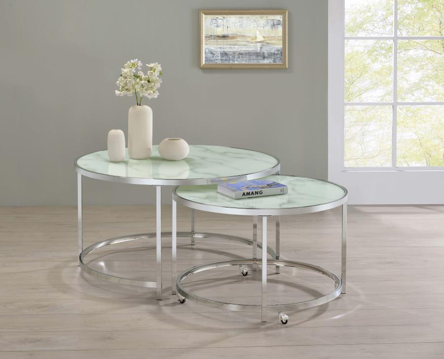 (image for) Lynn 2-piece Round Glass Top Nesting Coffee Table Chrome