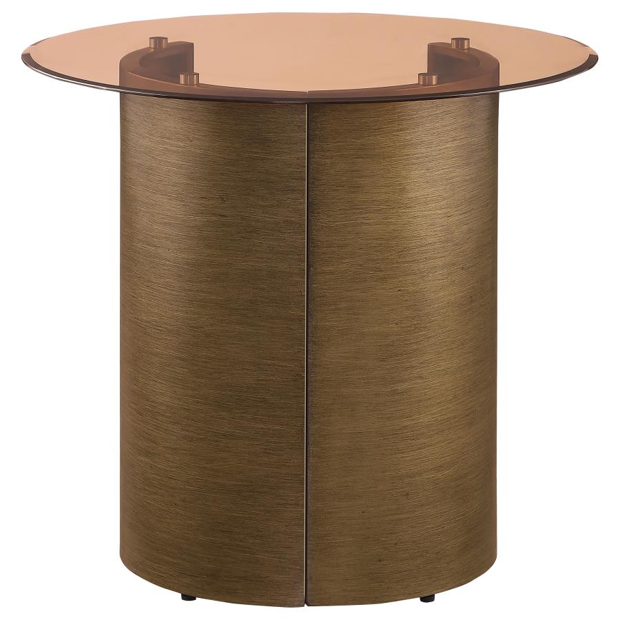 (image for) Morena Round Tawny Glass Top Side End Table Brushed Bronze