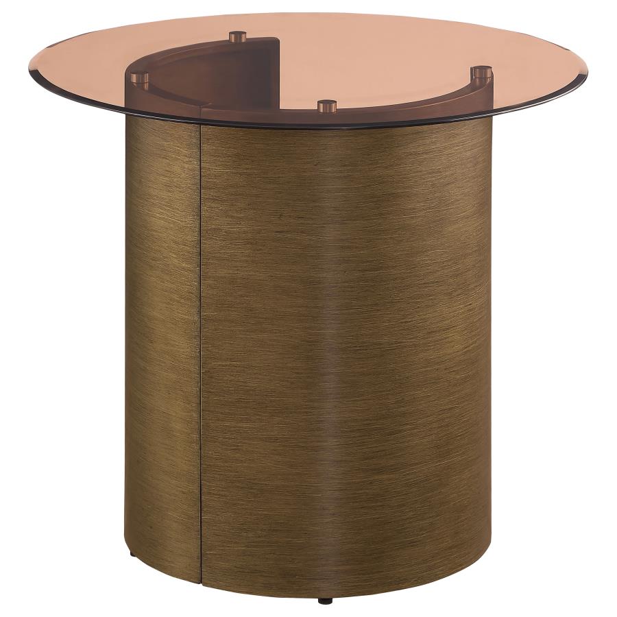 (image for) Morena Round Tawny Glass Top Side End Table Brushed Bronze