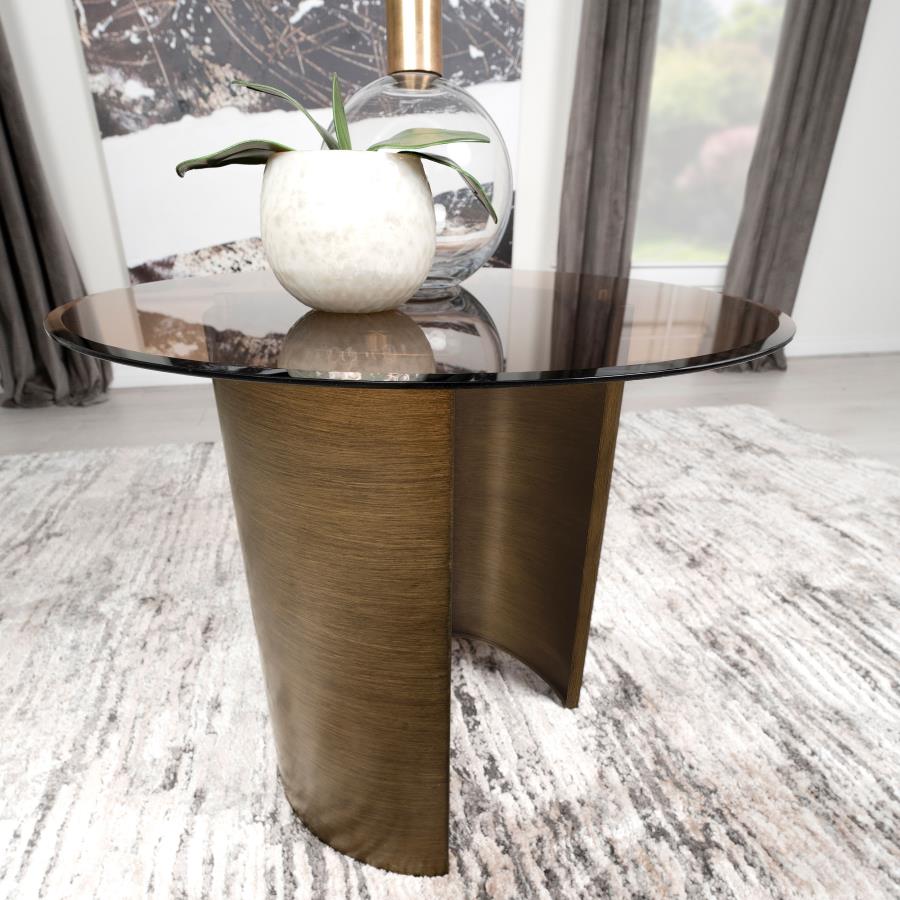 (image for) Morena Round Tawny Glass Top Side End Table Brushed Bronze