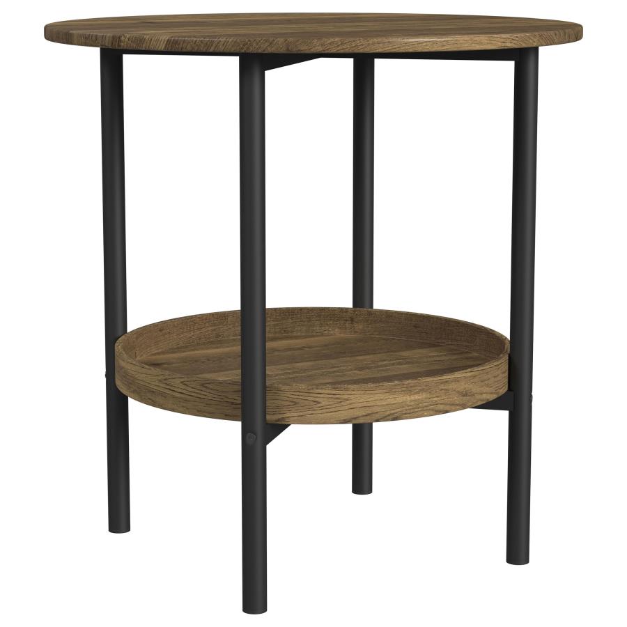 (image for) Delfin Round Glass Top Side End Table Black and Brown