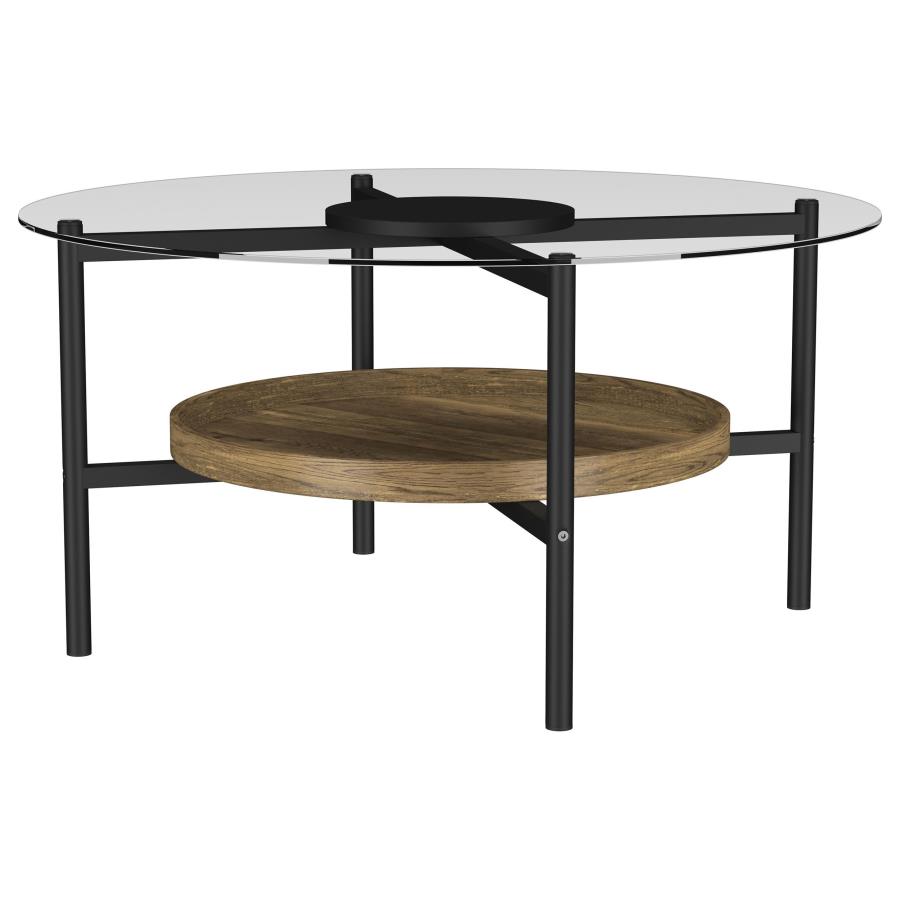 (image for) Delfin Round Glass Top Coffee Table Black and Brown