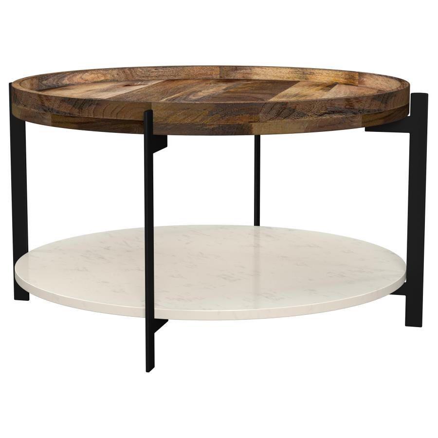 (image for) Adhvik Round Wood Top Marble Shelf Coffee Table Natural - Click Image to Close