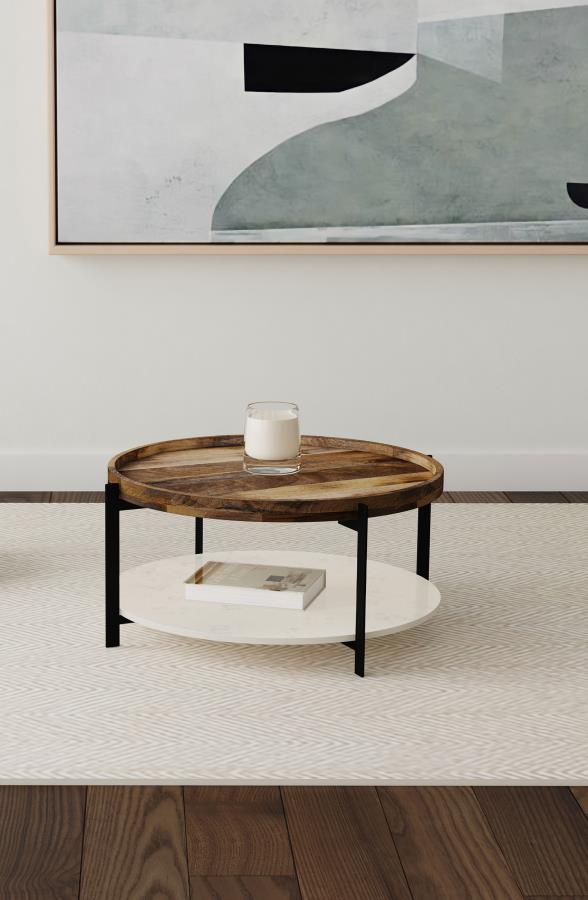 (image for) Adhvik Round Wood Top Marble Shelf Coffee Table Natural