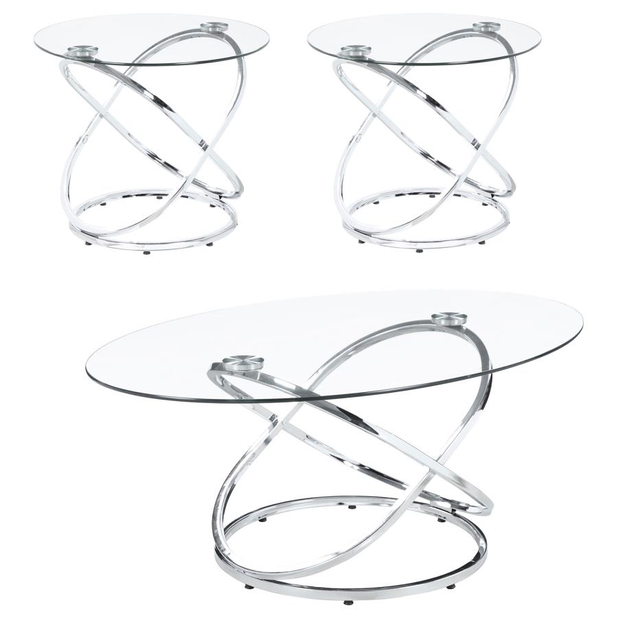 (image for) Warren 3-piece Oval Glass Top Coffee Table Set Chrome