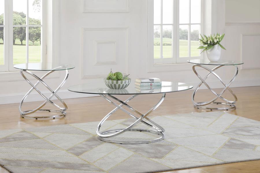 (image for) Warren 3-piece Oval Glass Top Coffee Table Set Chrome