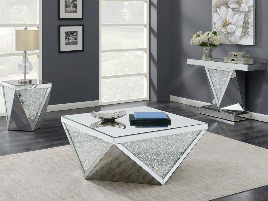 (image for) Amore Square Mirrored Acrylic Crystal Side End Table Silver