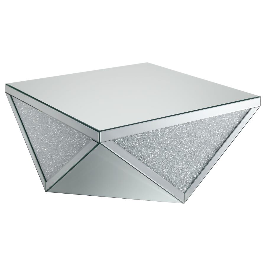 (image for) Amore Square Mirrored Acrylic Crystal Coffee Table Silver - Click Image to Close