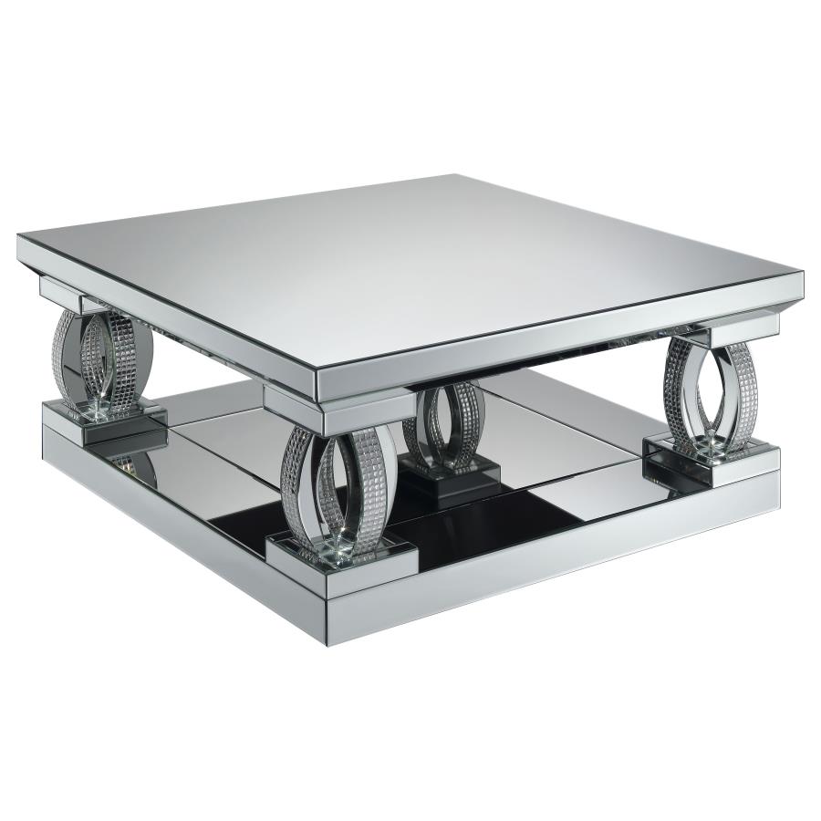 (image for) Amalia Square Mirrored Acrylic Crystal Coffee Table Silver - Click Image to Close