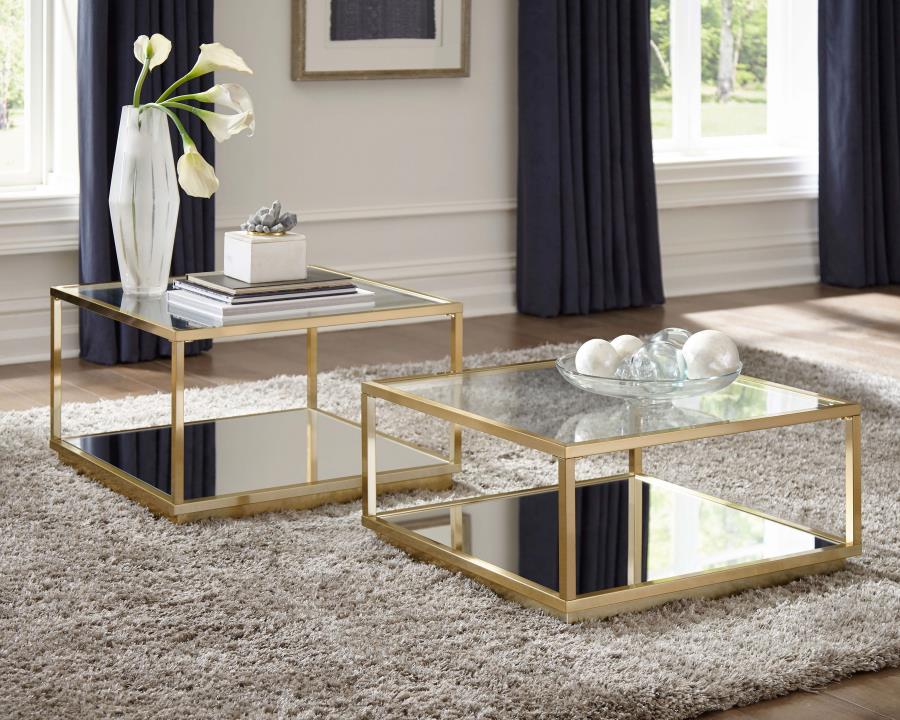 (image for) Renee 2-piece Square Coffee Table Set Rose Brass