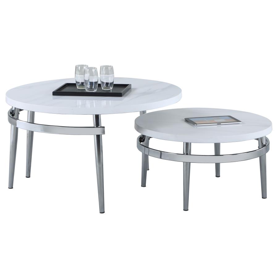 (image for) Avilla 2-piece Round Marble Top Coffee Table Set White - Click Image to Close