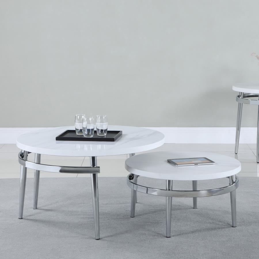 (image for) Avilla 2-piece Round Marble Top Coffee Table Set White