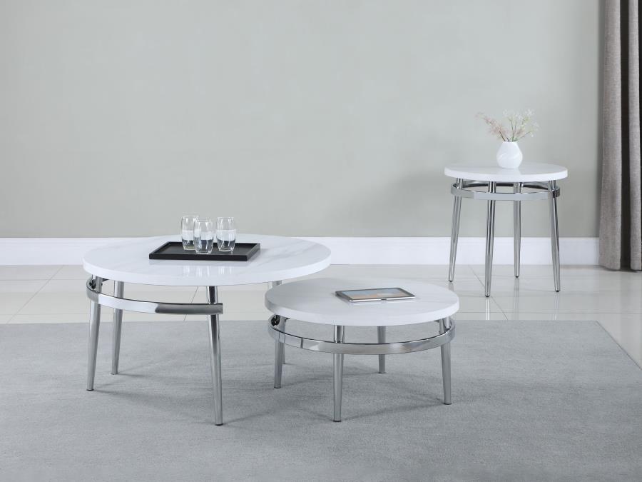 (image for) Avilla 2-piece Round Marble Top Coffee Table Set White