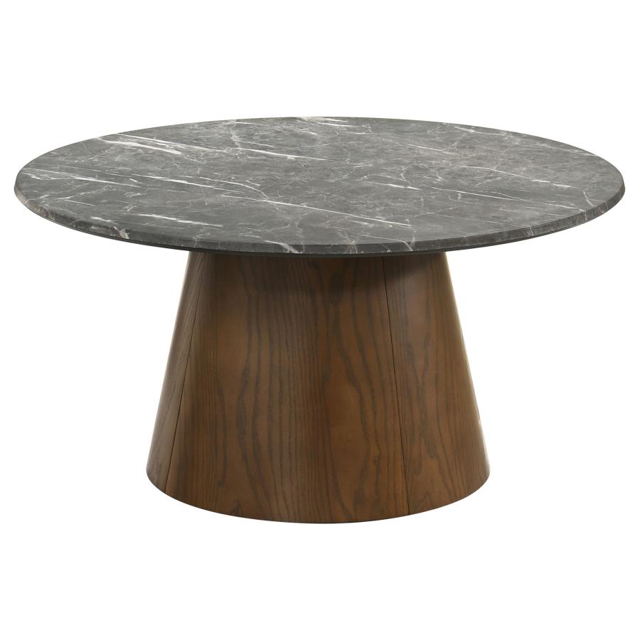 (image for) Franklin 36-inch Round Pedestal Coffee Table Grey and Dark Brown
