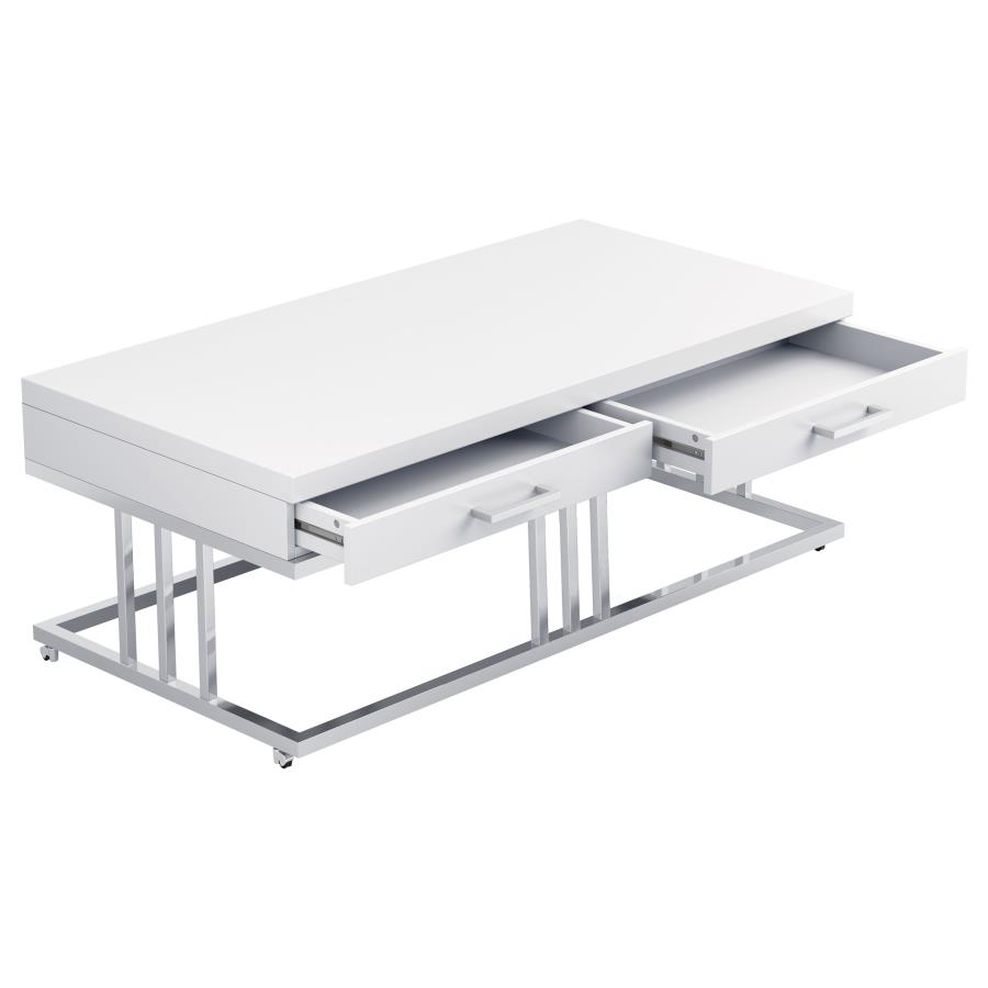 (image for) Dalya 2-drawer Rectangular Coffee Table White High Gloss