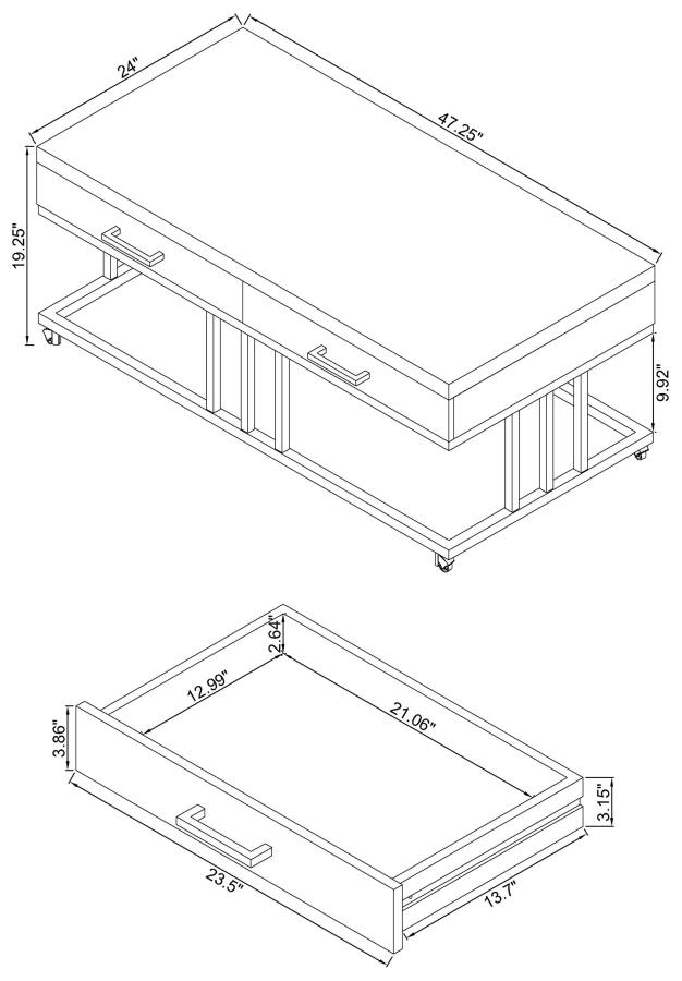 (image for) Dalya 2-drawer Rectangular Coffee Table White High Gloss