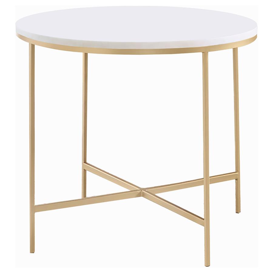 (image for) Ellison Round Marble Top Side End Table White and Gold - Click Image to Close