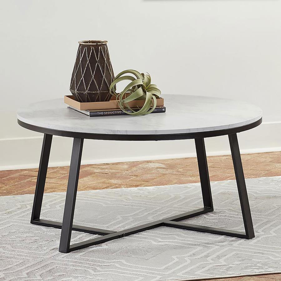 (image for) Hugo Round Faux Marble Coffee Table White and Matte Black