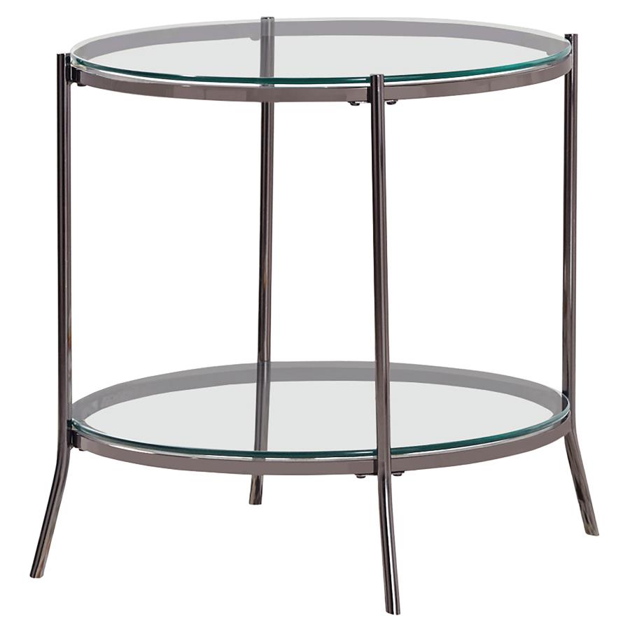 (image for) Laurie 1-shelf Glass Top Round Side End Table Black Nickel - Click Image to Close