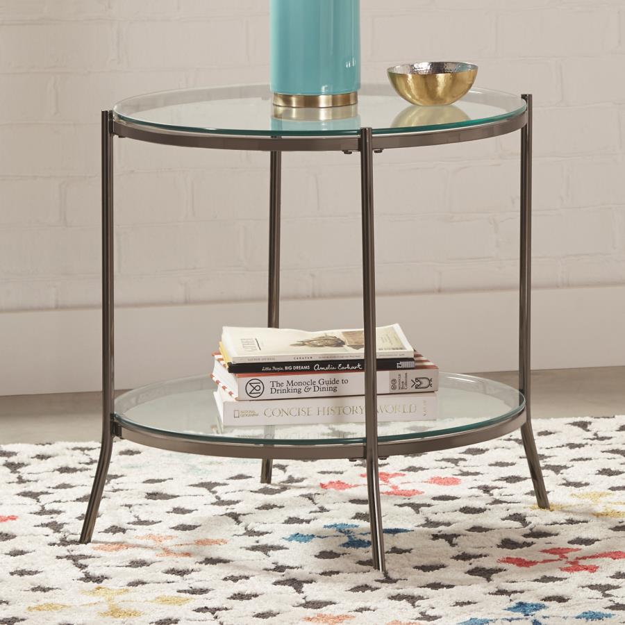 (image for) Laurie 1-shelf Glass Top Round Side End Table Black Nickel